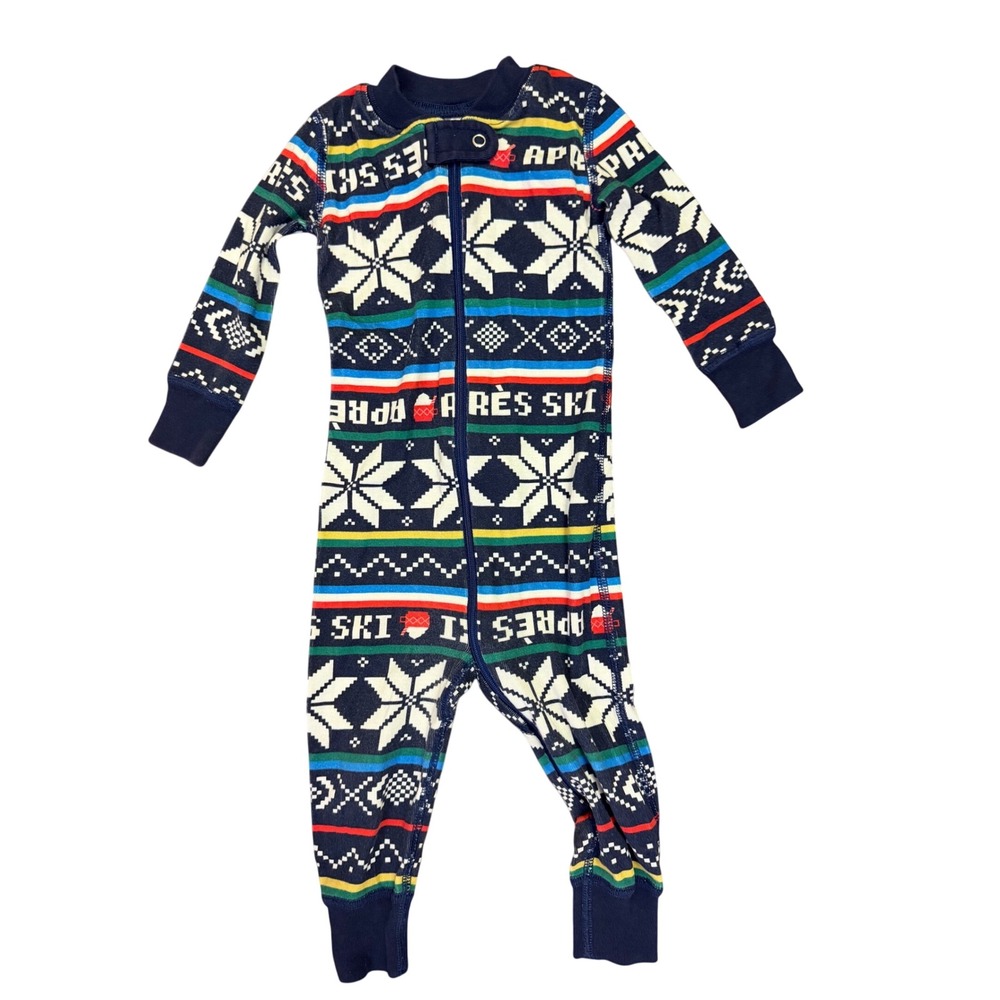 Hanna Andersson One Piece Zip UP Baby 12-18M Navy Blue Fair Isle Organic Cotton